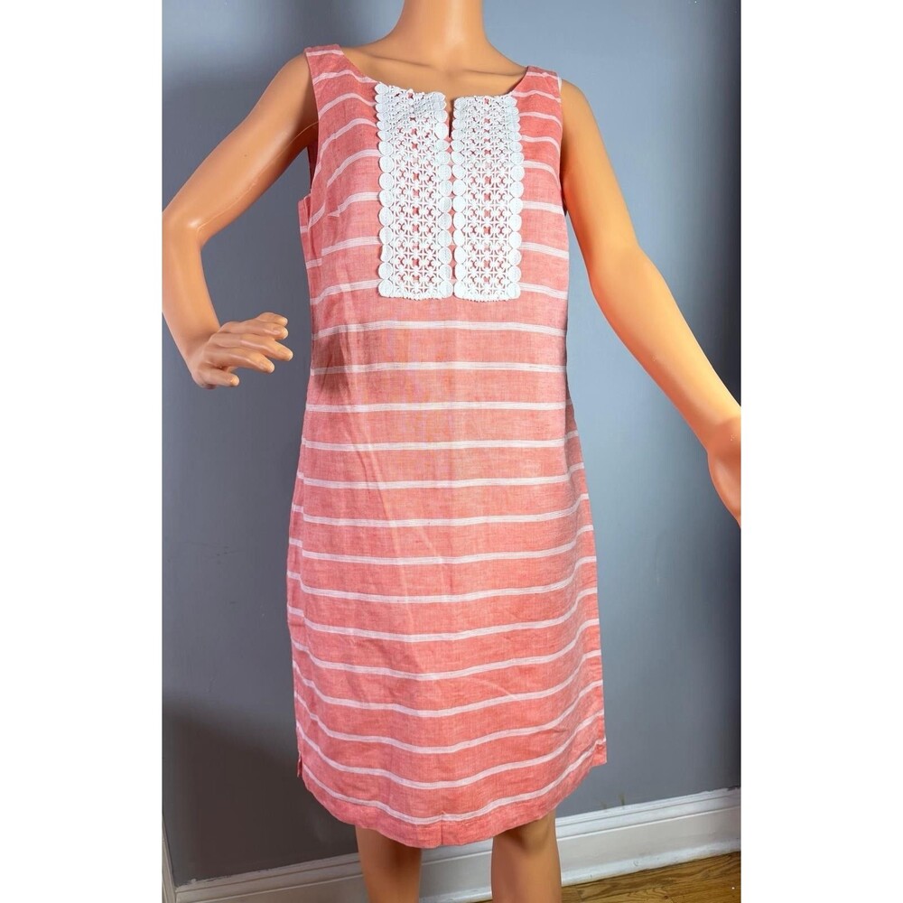Talbots Shift Dress 6 NWT Linen Cotton Pink Coral Striped Lace Crochet Boho.